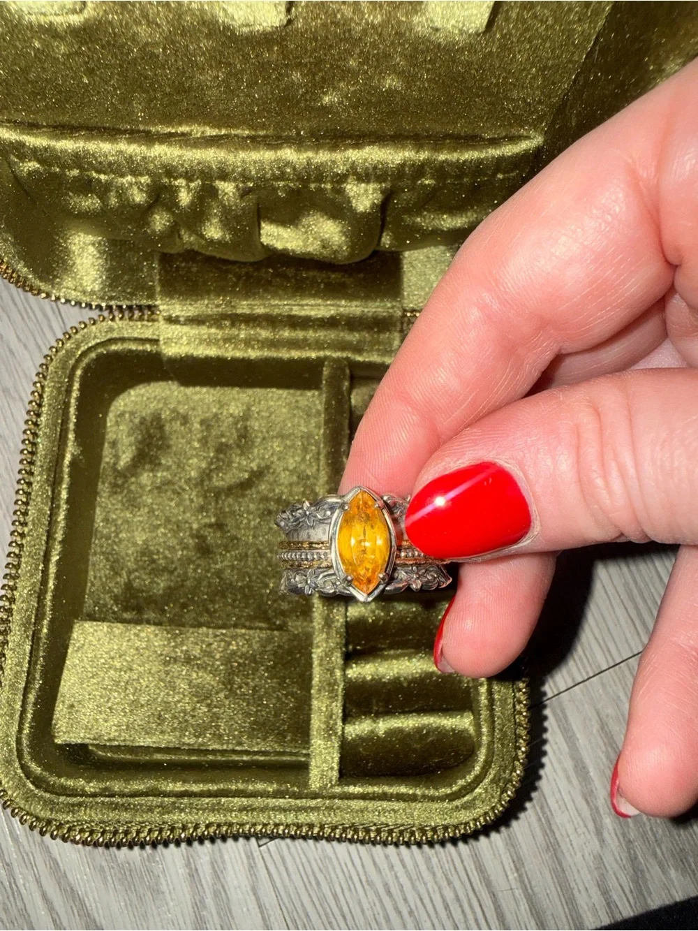 925 Sterling Silver Citrine Spinner Ring, Size 8.25